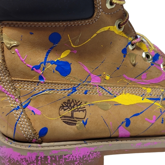 Timberland Waterproof Leather Boots  Custom Paint Splatter Size 6 - Picture 11 of 13